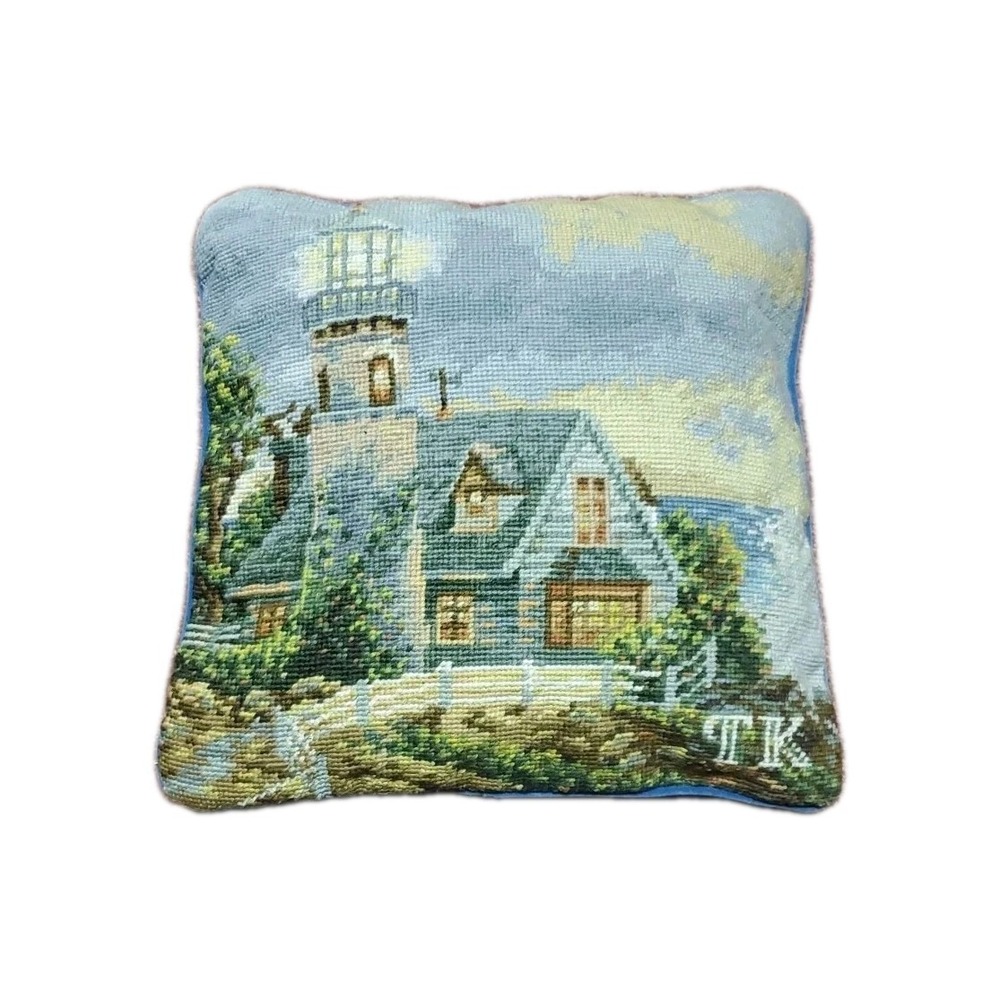 Thomas Kinkade Decorative‎ Wool Needlepoint Pillow Lighthouse Cabin Square 13x13